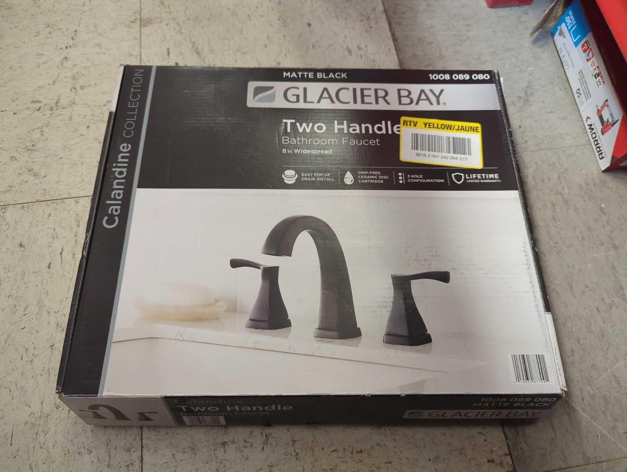 Glacier Bay Calandine 8 in. Widespread 2-Handle Bathroom Faucet in Matte Black, MSRP 119.00, USED
