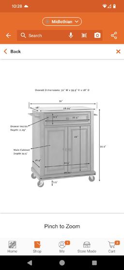 CROSLEY FURNITURE Rolling White Kitchen Cart with Natural Top, Model CF3002-WH, Retail Price $237,