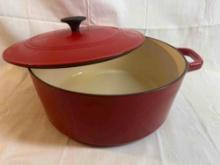 Cuisinart red cast iron pot with lid. 13" wide....