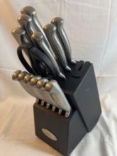 Marco Almond Kitchen Knife Set with Block. Stainless Steel. Built-in Sharpener.