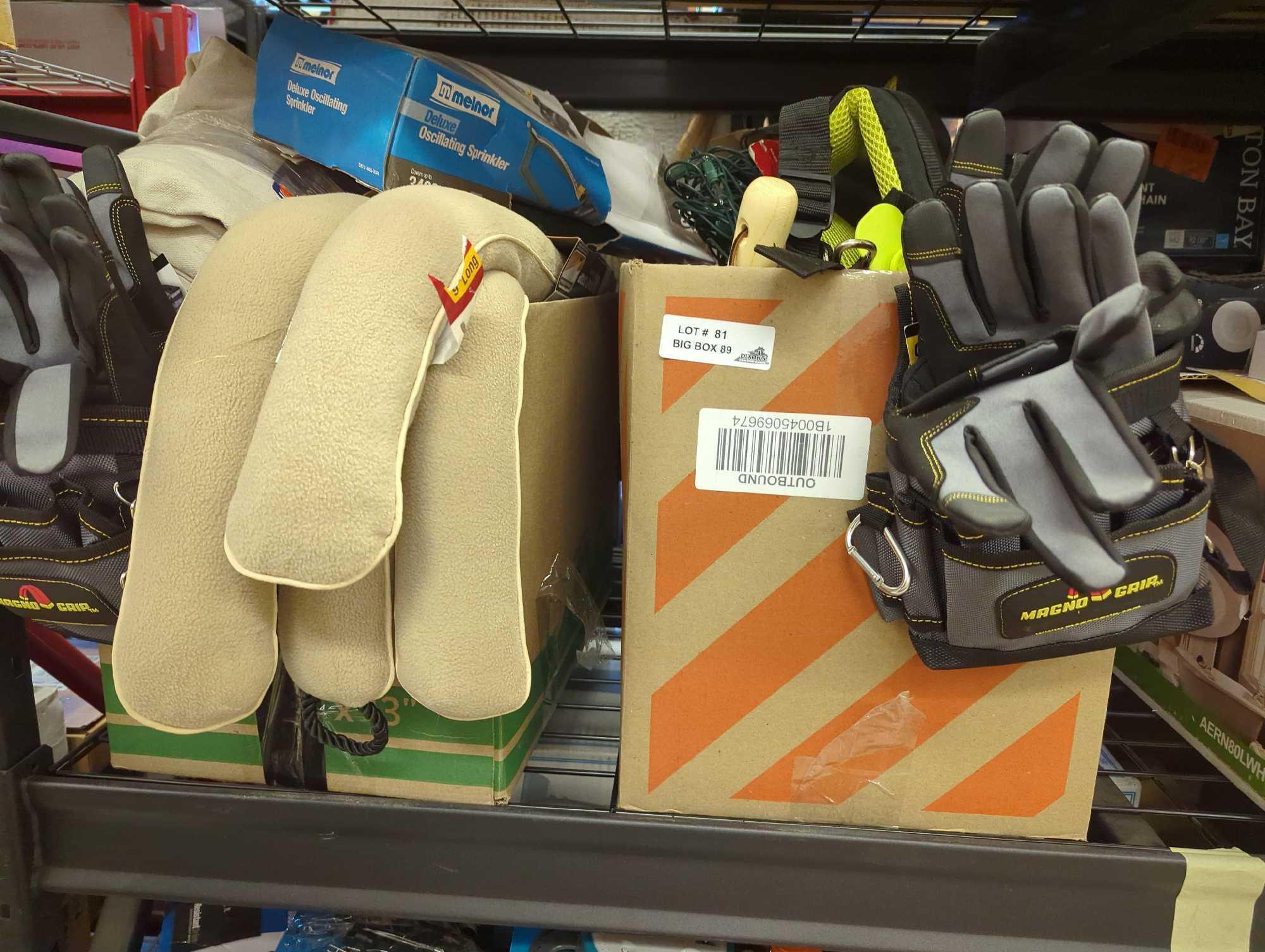 Partial Shelf Mystery Lot of Assorted Items to Include, RYOBI Backpack Leaf Blower Strap, EasyOff