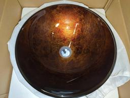 VIGO Glass Round Vessel Bathroom Sink in Russet Brown with Linus Faucet and Pop-Up Drain in Chrome,