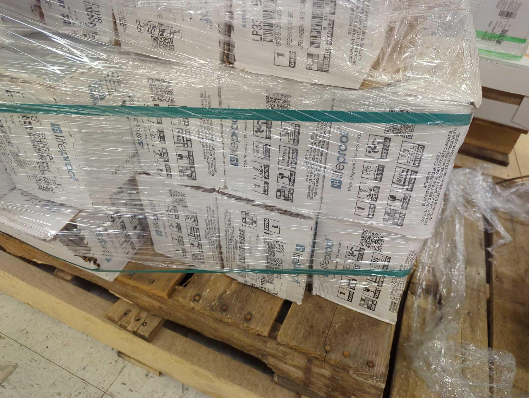 Pallet Lot of Approximately 20 Cases of Lifeproof Shadow Wood 6 in. x 24 in. Porcelain Floor and