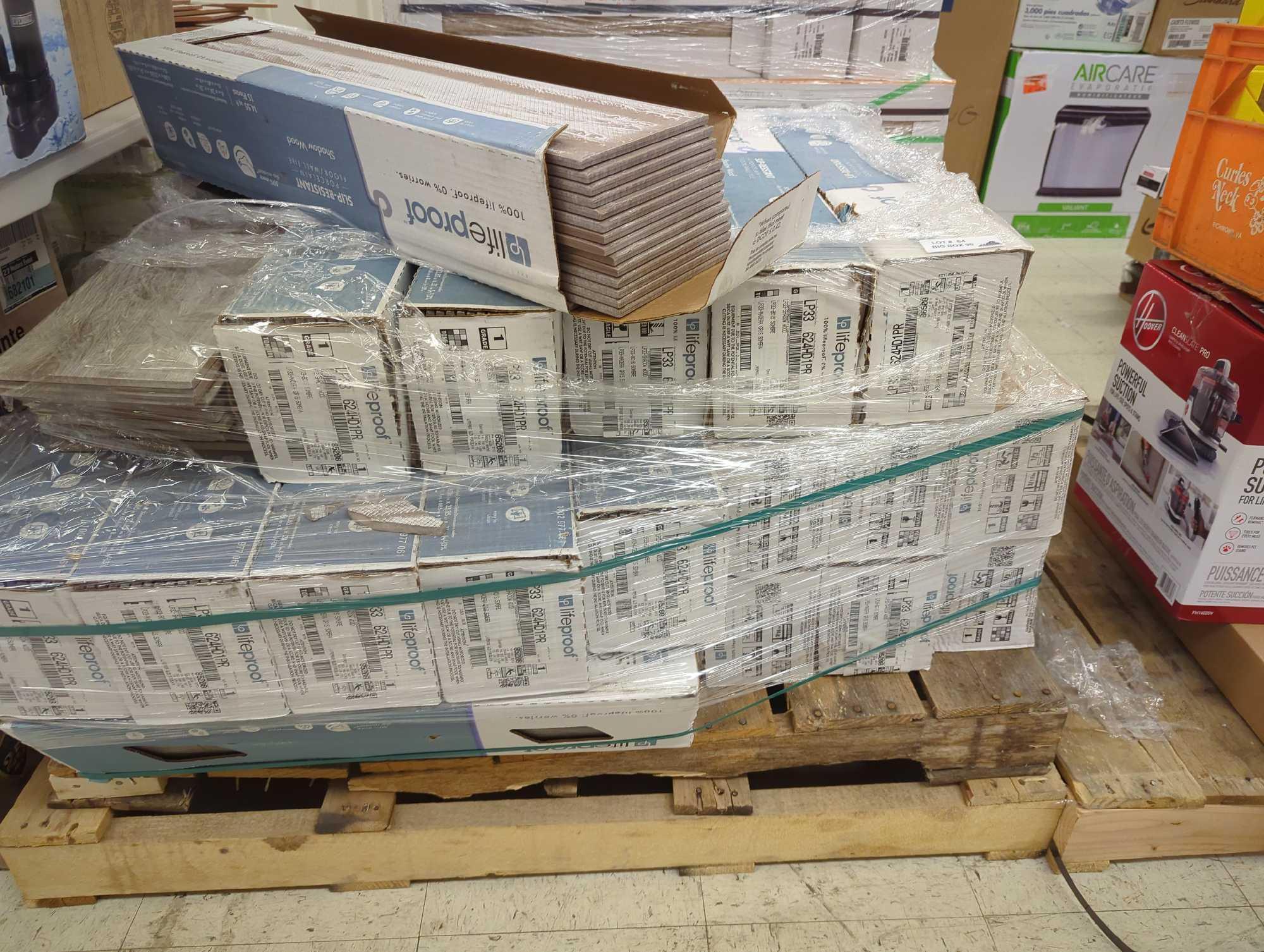 Pallet Lot of Approximately 20 Cases of Lifeproof Shadow Wood 6 in. x 24 in. Porcelain Floor and