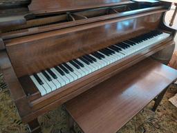 (MIDBKH) WELTE BABY GRAND PIANO & PIANO BENCH, MODEL #71760. APPEARS TO BE IN GOOD USED CONDITION,