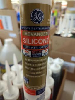 Box Lot of Assorted Items to Include, 13 GE Advanced Silicone 2 Caulk 10.1 oz Kitchen and Bath