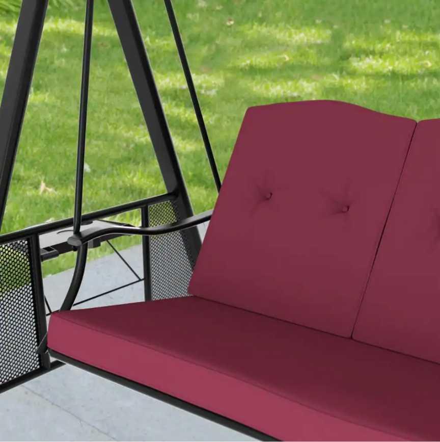 VEIKOUS 3-Person Metal Patio Swing Chair With Converting Canopy Porch Swing With Detachable Cushion