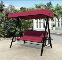 VEIKOUS 3-Person Metal Patio Swing Chair With Converting Canopy Porch Swing With Detachable Cushion
