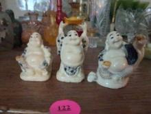 (LR) VINTAGE 3 PC. CARVED IVORY BUDDHA MINIATURE FIGURALS. THEY MEASURE BETWEEN 1-1/2" & 2"T.