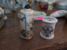 (LR) 2 PC. LOT TO INCLUDE A CARVED IVORY BIRD DETAILED SNUFF BOX 1-3/4"T & A CARVED IVORY BEETLE BUG