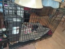(DR) LOT OF DOG ITEMS INCLUDING LARGE METAL CRATE (APPROXIMATE DIMENSIONS - 30" H X 42" W X 28" D),