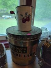 (DR) LOT OF 2 ITEMS INCLUDING BROMWELL FLOUR SIFTER AND ARMOUR'S STAR PUR LARD TIN (EMPTY), WHAT YOU