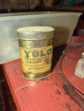 (KIT) SMALL LOT OF ASSORTED ITEMS TO INCLUDE, EARLY STYLE TIN WITH YOLO PERUQUE MIX CRUSHED PLUM M.