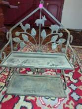 (KIT) EARLY STYLE CAST IRON SPICE RACK WITH 2 SHELVES, AND A FARM ANIMAL THEME WITH LEAVES, MEASURE