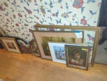 (HALL) - LOT OF 16 WALL HANGING FRAMED PRINTS, WHAT YOU SEE IN THE PHOTOS IS EXACTLY WHAT YOU'LL