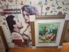 (HALL) LOT OF 3 PRINTS, HORSES IN THE STABLE, 38 1/4"L 28"W CINDY CRAWFORD FAIR GAME MOVIE POSTER,