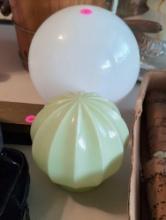 (BR2) LOT OF (2) VINTAGE GLASS SHADES. ONE GREEN CELADON COLORED AND ONE WHITE COLORED.