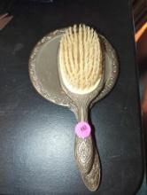 (BR3) - 19th Century Style Silver Plated Hand Vanity Mirror and Hairbrush, What You See in the