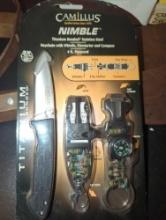 (BR3) - Box Lot of Assorted Items Including Tactical Knifes, Ozark Trail 7-in-1 Utensil, Camillus
