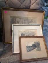 (LR)LOT OF 3 FRAMED PICTURES TO INCLUDE, MATTED PRINT TITLED "THE PATCHWORK QUILT" 18"L 15 1/2", A
