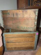 (LR) LOT OF 2 WOOD ADVERTISING BOXES, (DR)INK HORNBERGERS BEVERAGES BOX, 16 1/4"L 9 1/2"W 8 1/2"HAND