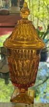 Amber Glass Pedestal Jar $1 STS