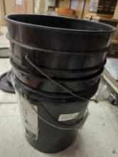 (Top Bucket Is Stuck inside Bottom) Lot of 2 Black 5 Gallon Work Buckets With Lids and Handles Top