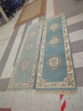 PAIR OF FLORAL MACHINE MADE RUNNER RUGS, 27"X 90 3/4"W