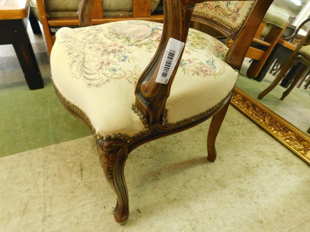 Woven Seat and Back - Carved Wood Arm Chair