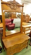 Oak 3 Drawer Lowboy Dresser with Mirror