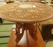 Teak Carved Table with Inlay