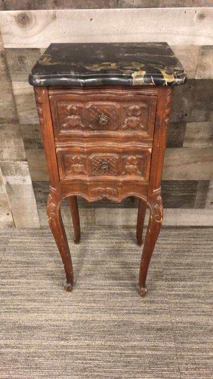 FRENCH PROVINCIAL STYLE MARBLE TOP NIGHSTAND