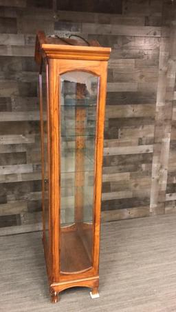 WOOD CURIO CABINET WITH BEVELED GLASS
