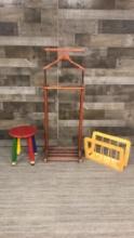 VINTAGE WOOD BUTLER STAND, PENCIL STOOL, & MORE