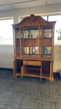 LIGHTED CHINA HUTCH WITH BEVELED GLASS