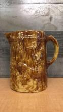 VTG BROWN AND YELLOW SPONGEWARE PEACOCK PITCHER