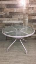 TEXTURED GLASS PEDESTAL PATIO TABLE
