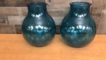 PAIR OF LARGE BLUE RECYCLED GLASS JAR FROM SPAIN