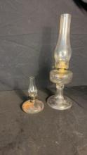 QUEEN ANNE NO. 2 & SMALL GLASS OIL LAMPS