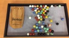 VINTAGE MARBLES WITH LEATHER BAG