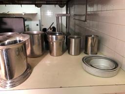 Lot of Soup Style Steam Table Inserts and Champagne Ice Buckets Plus Some Cake Pans