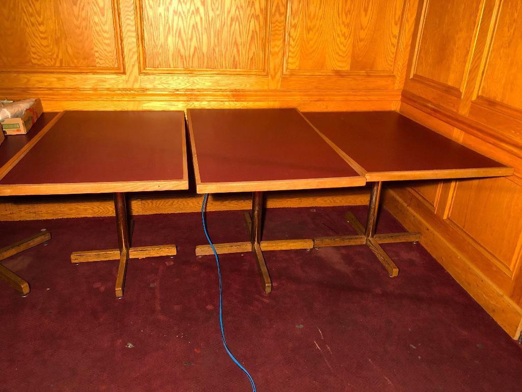 Restaurant Tables, 48" x 30", Iron Base, Formica Top w/ Wood Trim