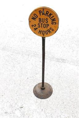 Bus Stop / No Parking Sign on Lollipop Sign Stand and Base