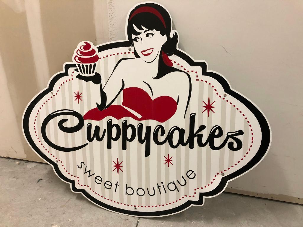 Cuppycakes Cupcake & 1950's Girl Die Cut Metal Sign, Modern, Approx. 60in Wide