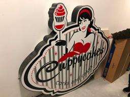 Cuppycakes Cupcake and 1950's Girl Canned Exterior Sign, Lighted, Approx. 72in x 60in x 9in