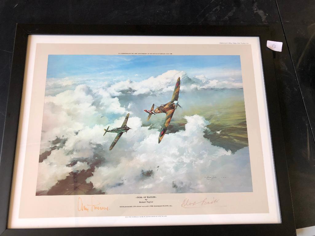Framed Print: Duel of Eagles, Signed by RAF Pilot Douglas Bader and Luftwaffe Pilot Adolf Galland