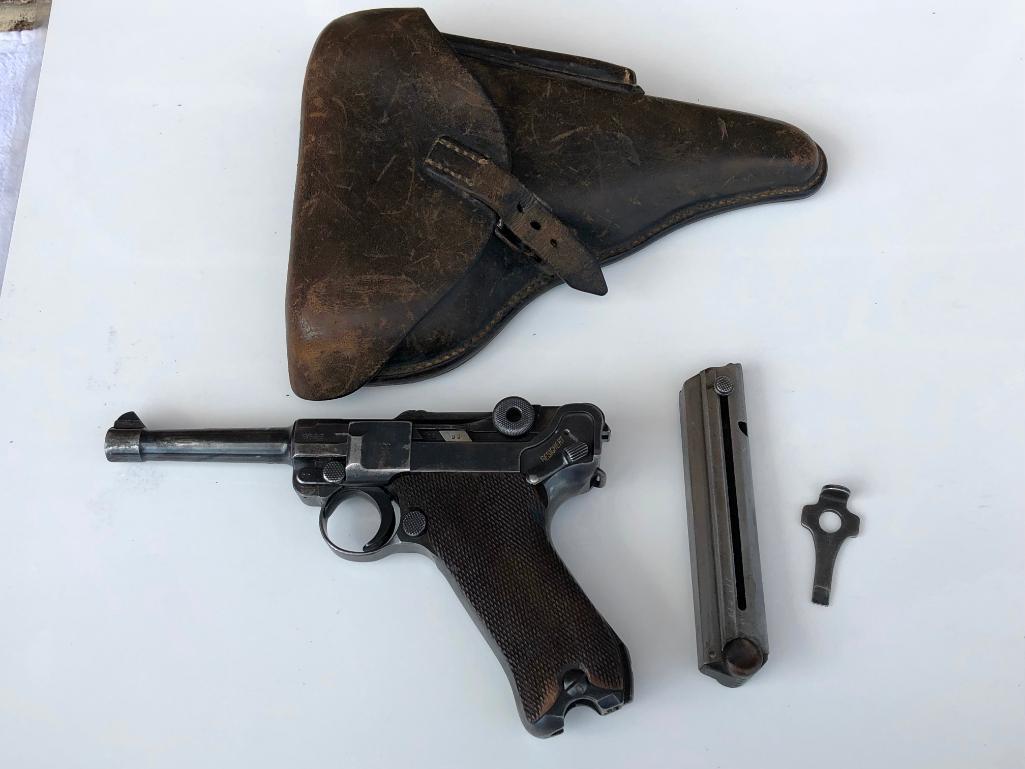 World War II Mauser "42" Code 1939 Dated Luger Semi-Automatic Pistol Model P08 9mm with 1936 Holster