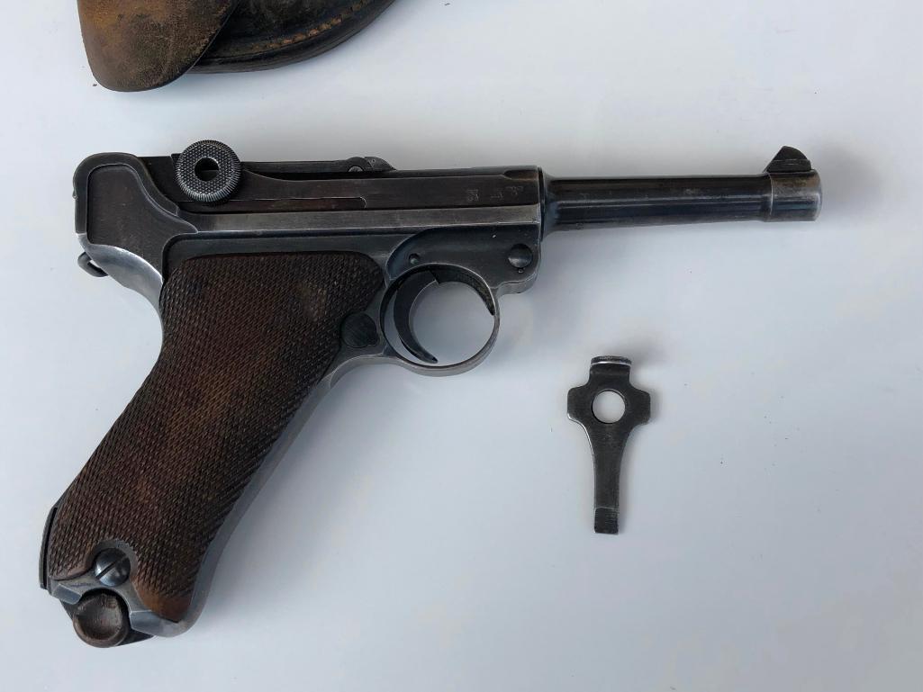 World War II Mauser "42" Code 1939 Dated Luger Semi-Automatic Pistol Model P08 9mm with 1936 Holster