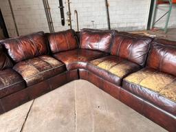 Sectional Leather Couch, Weathered, See Images for Condition