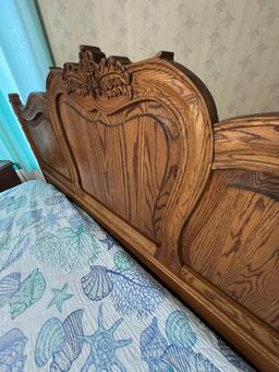Oakwood Carved Oak King Size Bed Frame w/ Headboard - Mattress & Bedding Included, Pick up at 64th